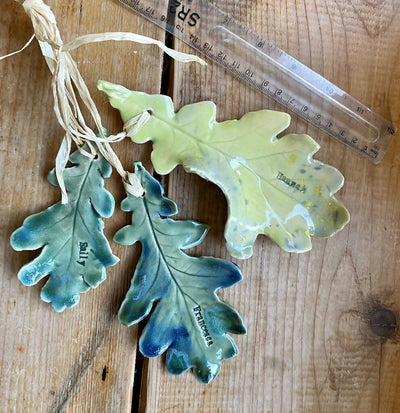 Double Oak leaf with acorn sculpture - Hand sculpted Personalised Ceramic Wall Hanging, wedding gift - MADE TO ORDER