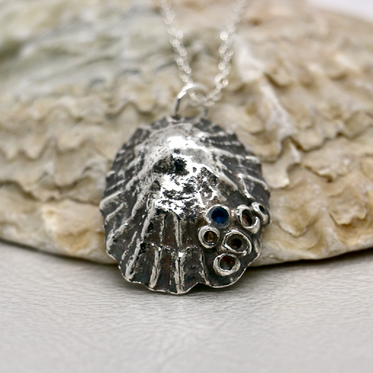 Silver Limpet Shell Necklace set with Jade Cubic Zirconia
