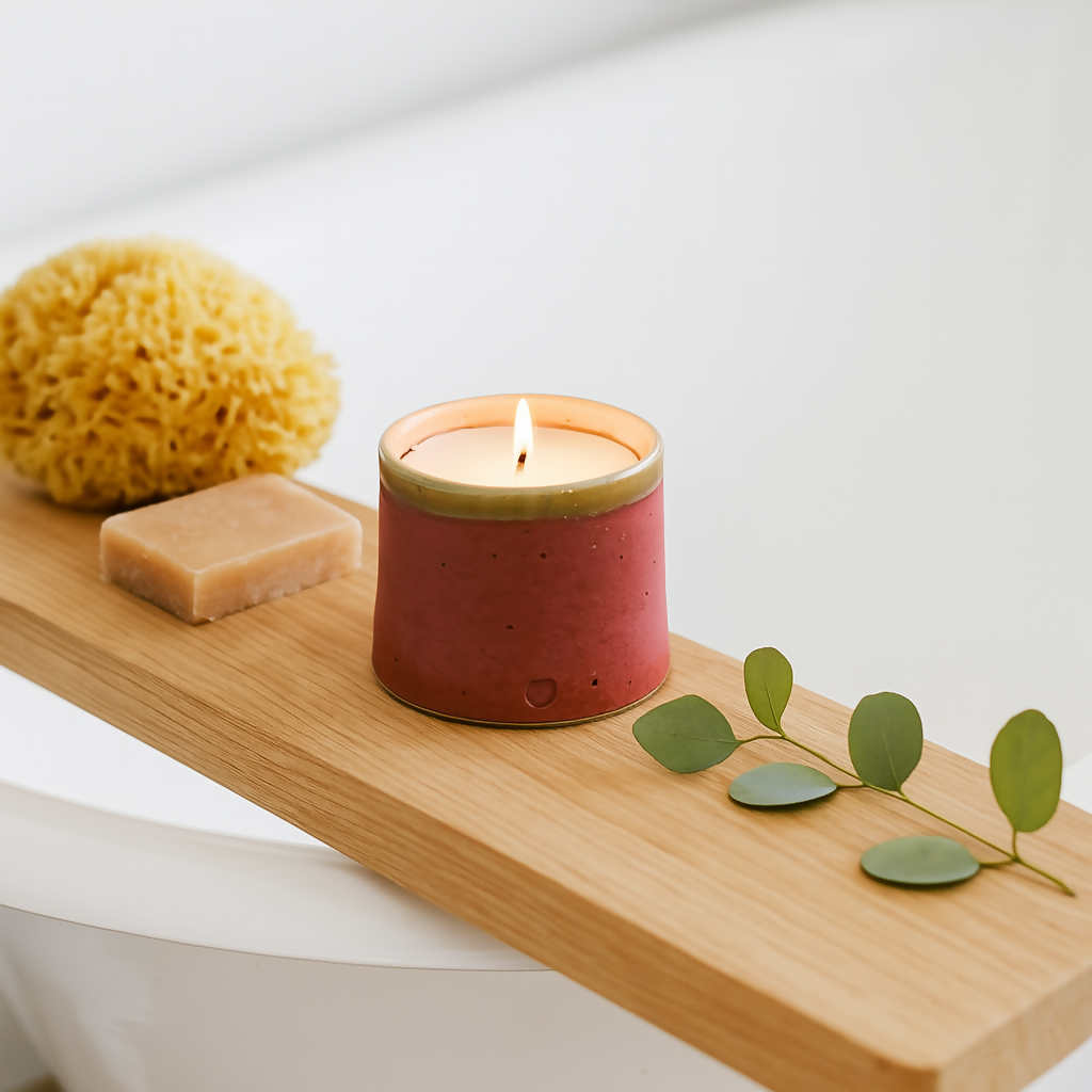 Speckled Clay Candle Pot with Refill - Raspberry