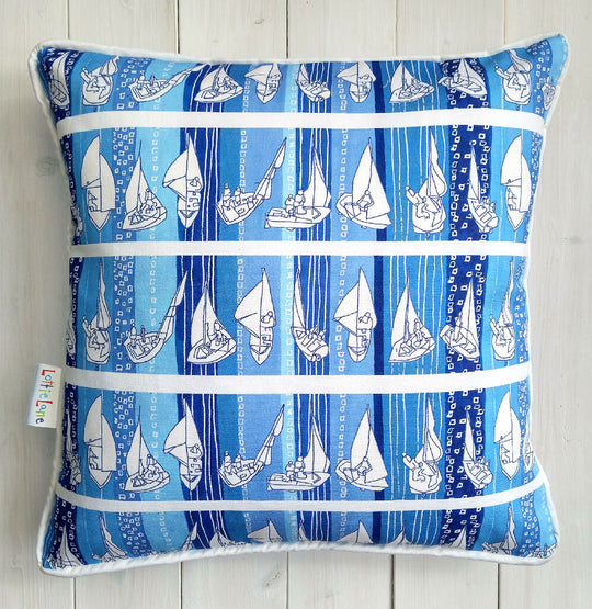 Sailing Hand Made Organic Cotton Cushion in Blue