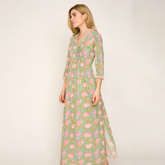 Cotton Annabel Maxi Dress in Mediterranean Floral