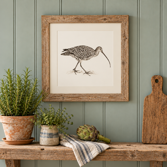 Curlew on white-Signed and mounted Giclée Art Print