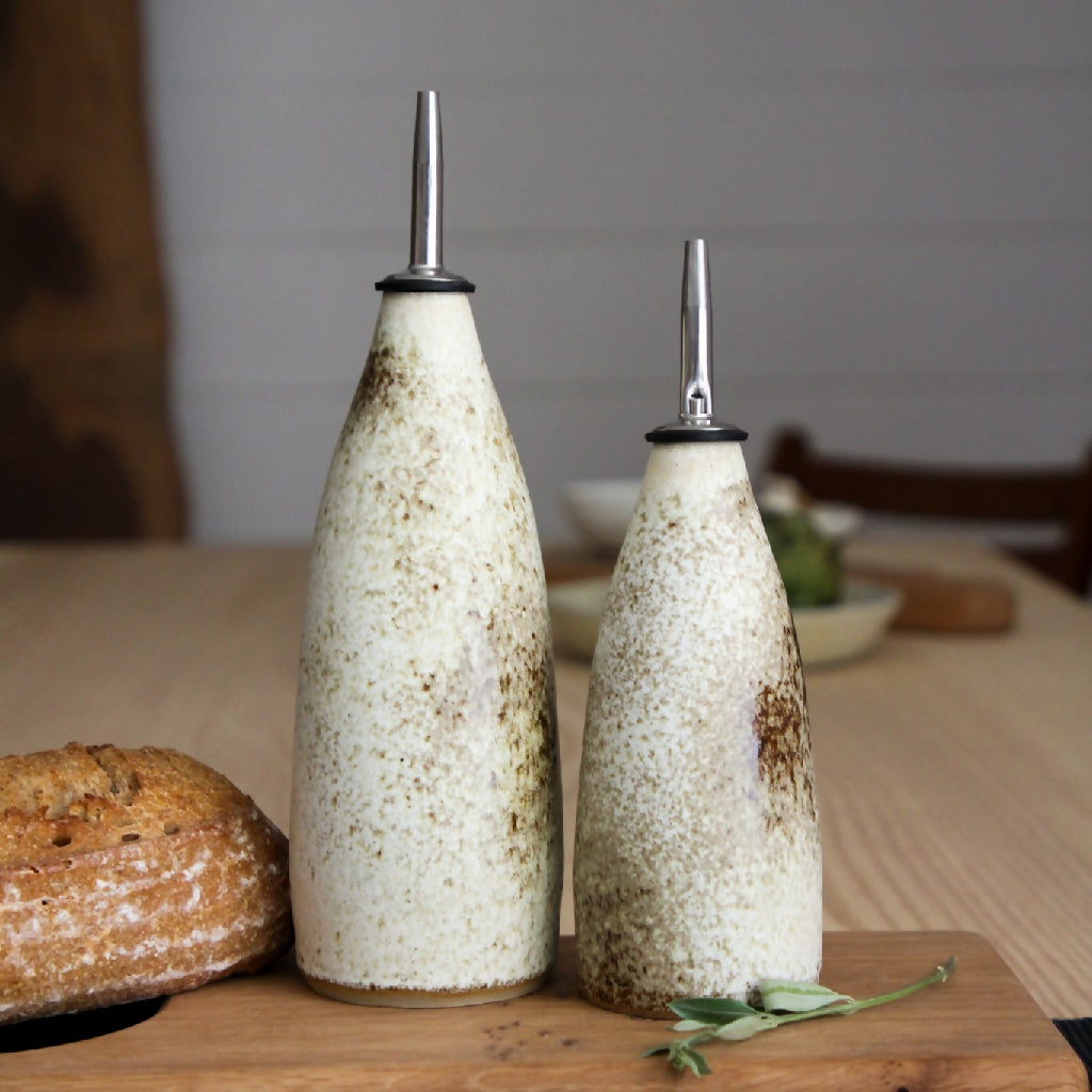 Handmade Stoneware Olive Oil Bottle 300ml. Rustic Kitchen Accessory