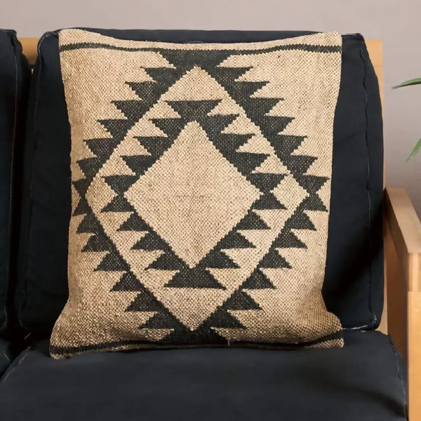 Paala Kilim Cushion Cover - Jute natural and black