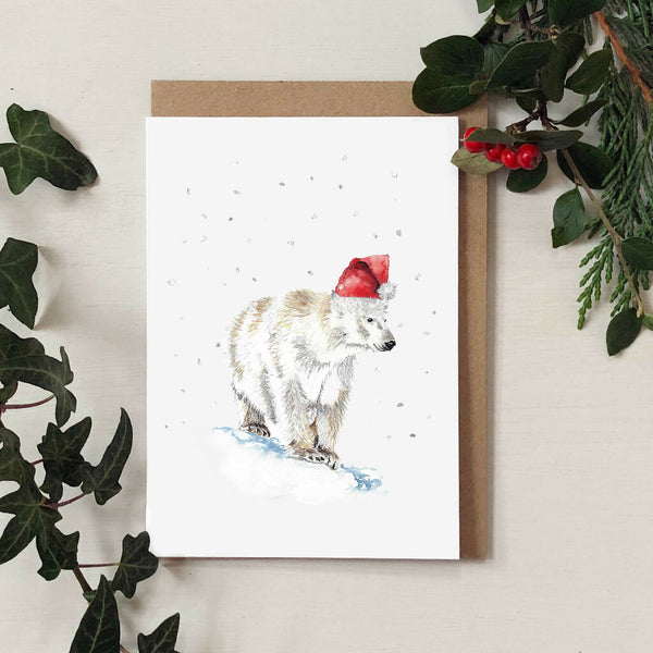 Polar Bear in a Santa Hat Christmas Card