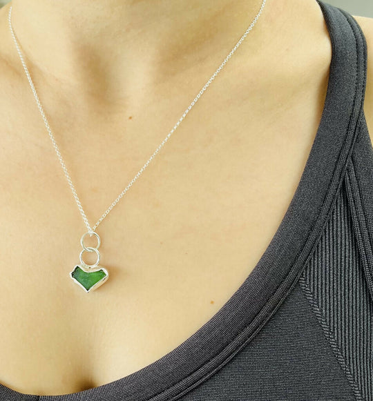 Sterling silver green sea glass heart pendant