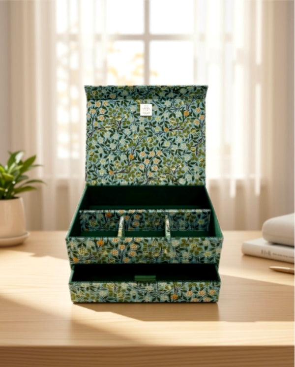 Handmade William Morris Clover Garden Fabric Two-Thier Organiser Box