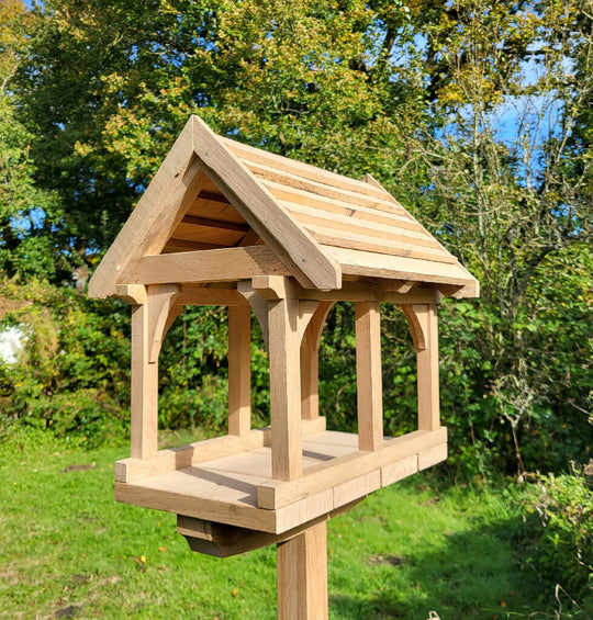 Large Oak Bird Table with Oak Roof