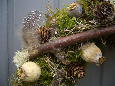 Poppy Cone and Lichen Twig Heart Wreath