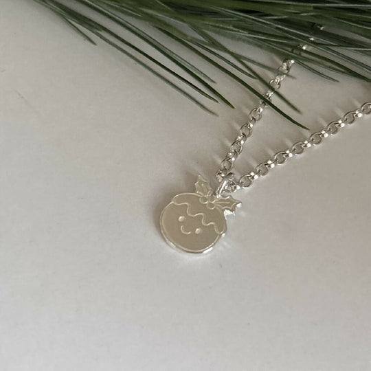 Silver Happy Christmas Pudding Necklace