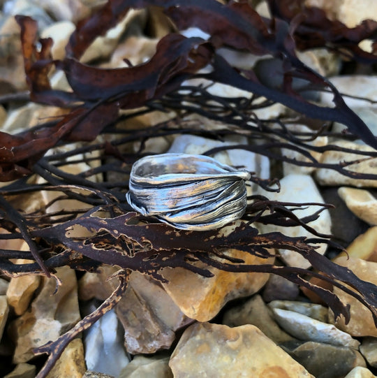 Organic Textured Silver Cast Seaweed Ring