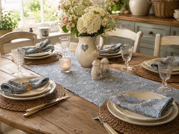 Birds & Branches Table Runner ~ Powder Blue