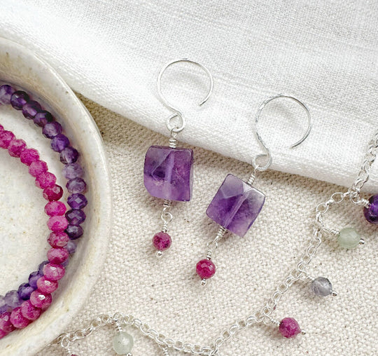 Autumn Token Earrings with Amethyst and Ruby
