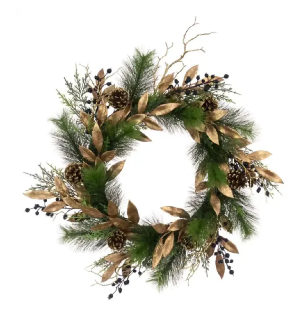 GOLD LEAF & PINE LUXURY CHRISTMAS WREATH