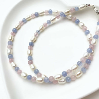 Rose Quartz, Amazonite & Freshwater Pearl Necklace