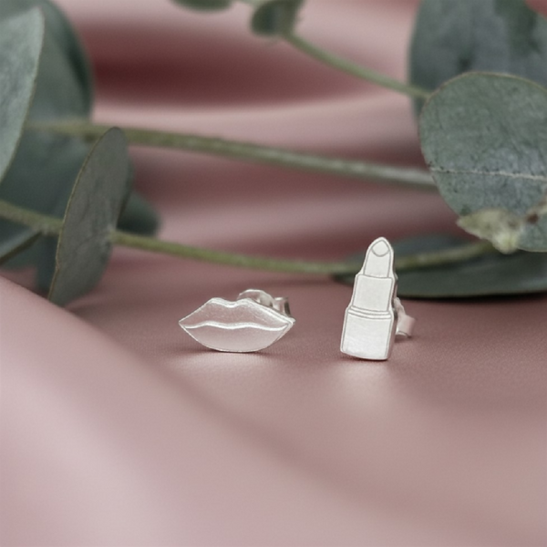Sterling Silver Lipstick and Lips Studs