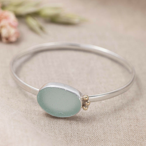 Sea Glass & Silver Oval Bangle