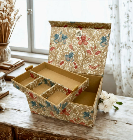 Handmade Iris Jewellery Box | Fabric Keepsake Box with Tray