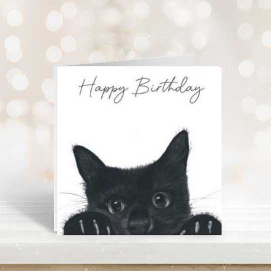 Peeking Cat Happy Birthday Card