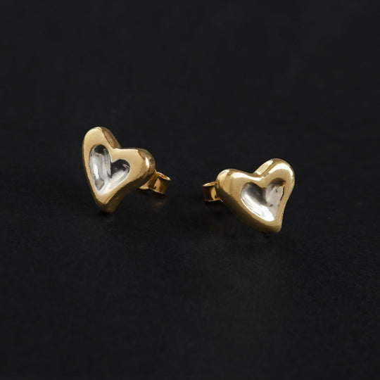 Gold Heart Charm Earrings