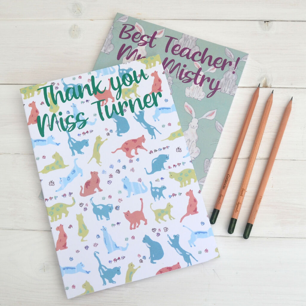 Personalised Teacher Journal Notebooks and Sprout Pencil - Animal Designs