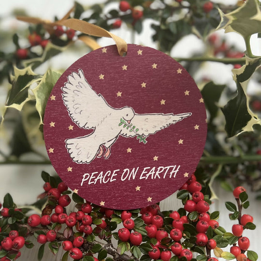 'Peace on Earth' Wooden Christmas Tree Decoration