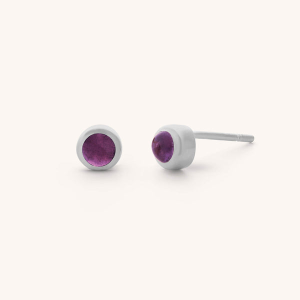 Amethyst Mini Gem Dot Birthstone Earrings - February