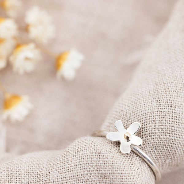 Handcrafted Mini Silver Daisy Ring with 9ct Gold Detail