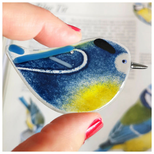 Blue-tit, a hanging glass bird decoration