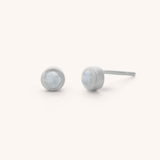 Aquamarine Mini Gem Dot Birthstone Earrings - March