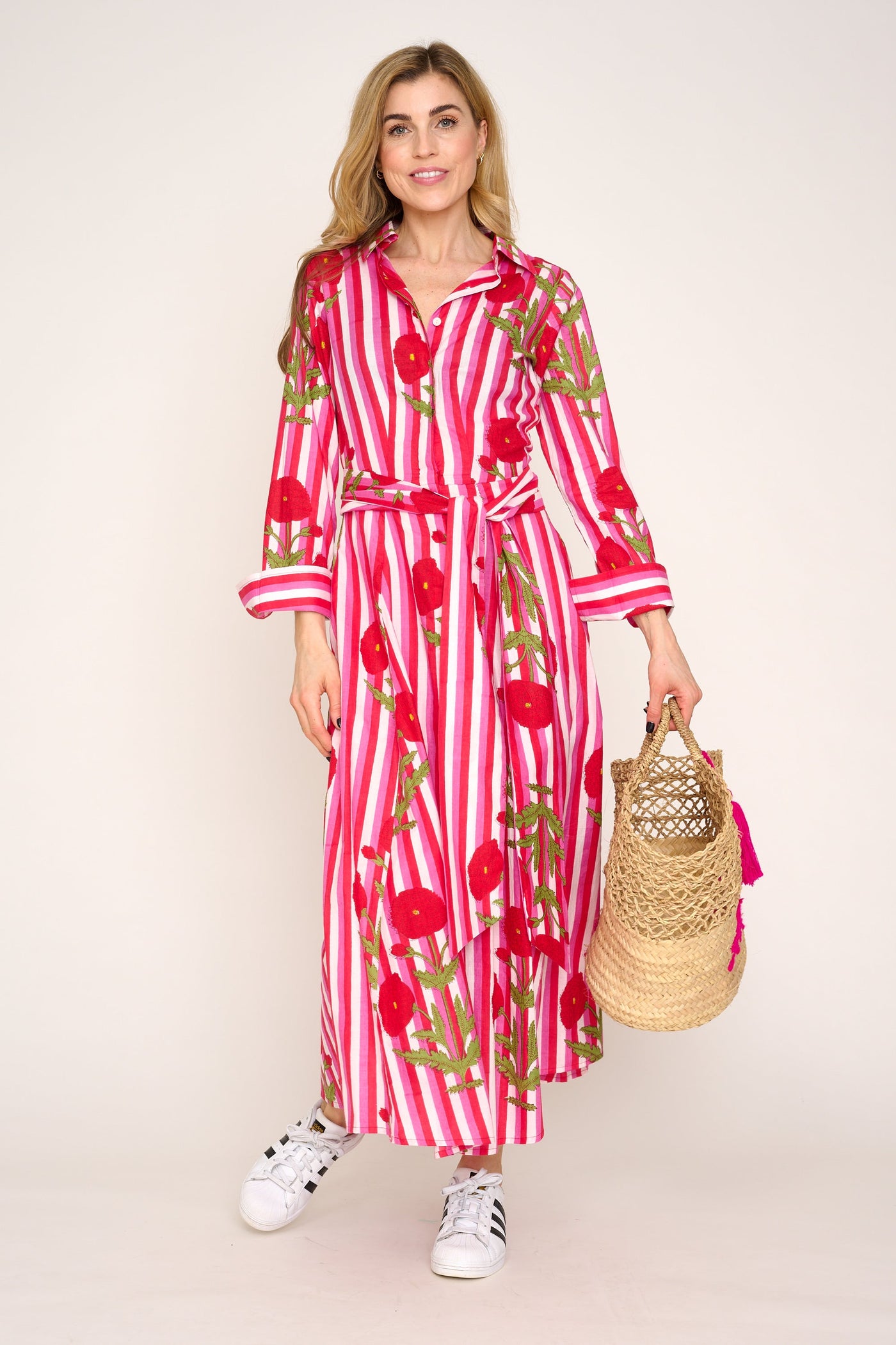 Cotton Marigold Dress in Pink & Red