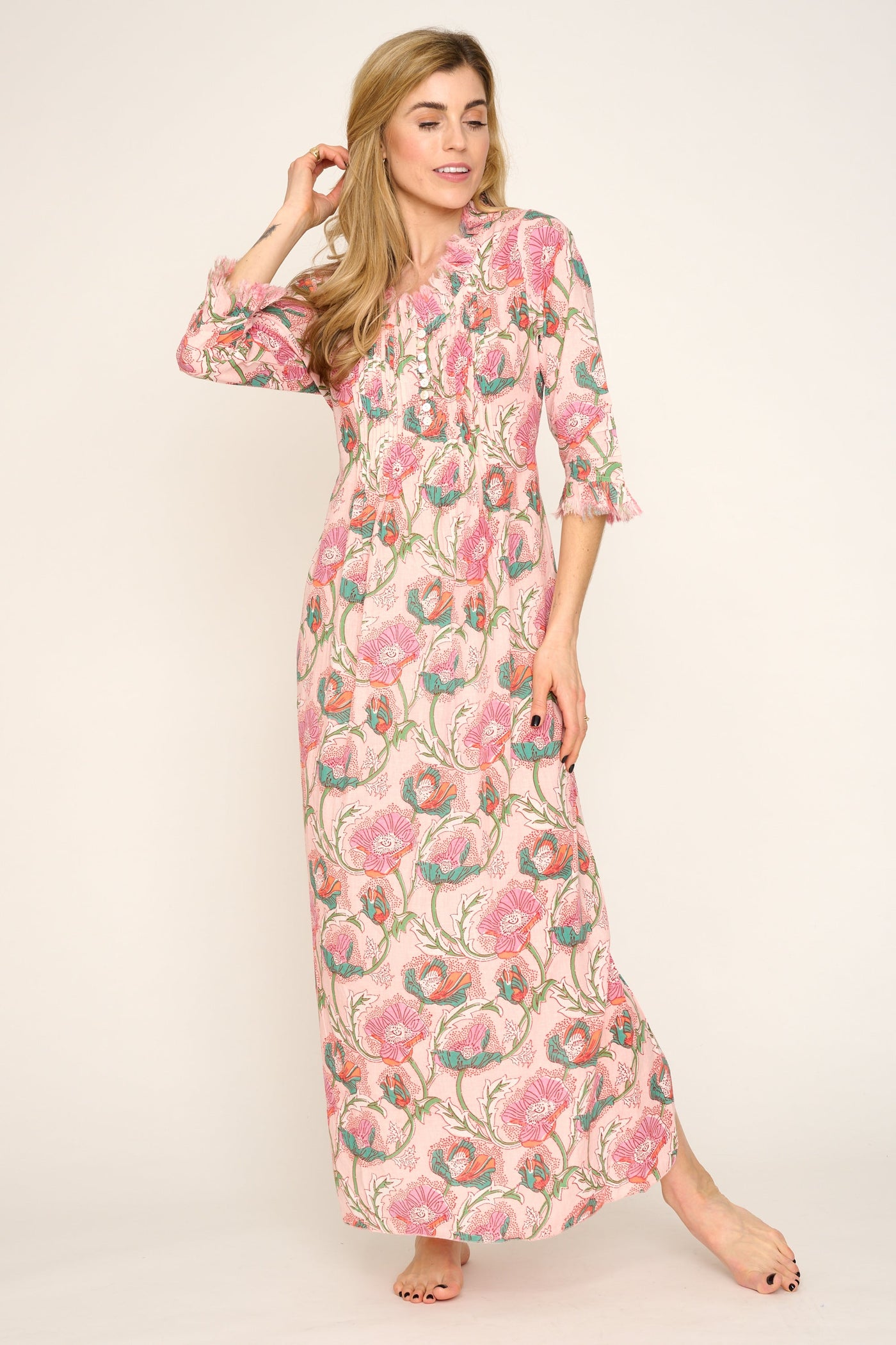 Cotton Annabel Maxi Dress in Peachy Floral