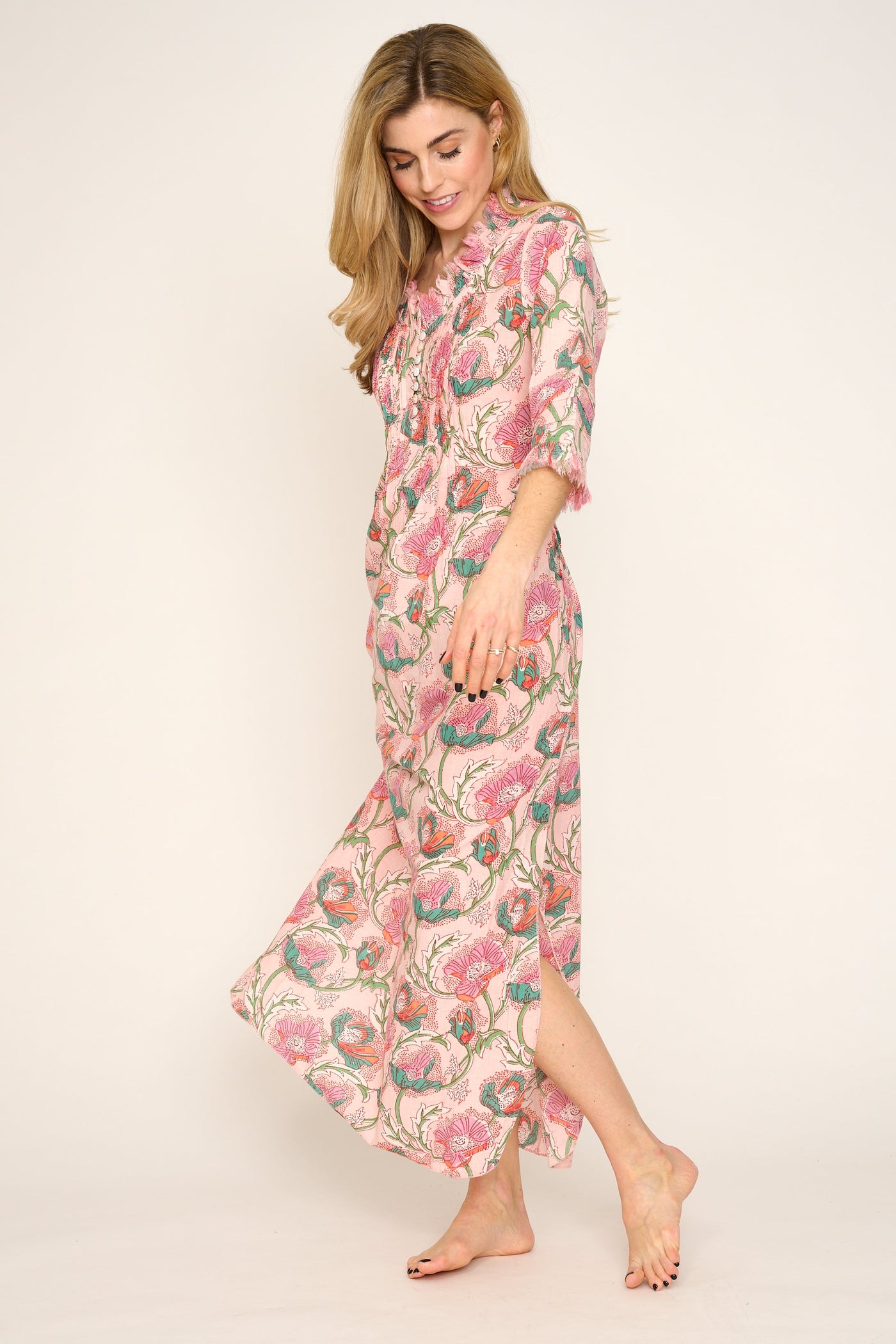 Cotton Annabel Maxi Dress in Peachy Floral