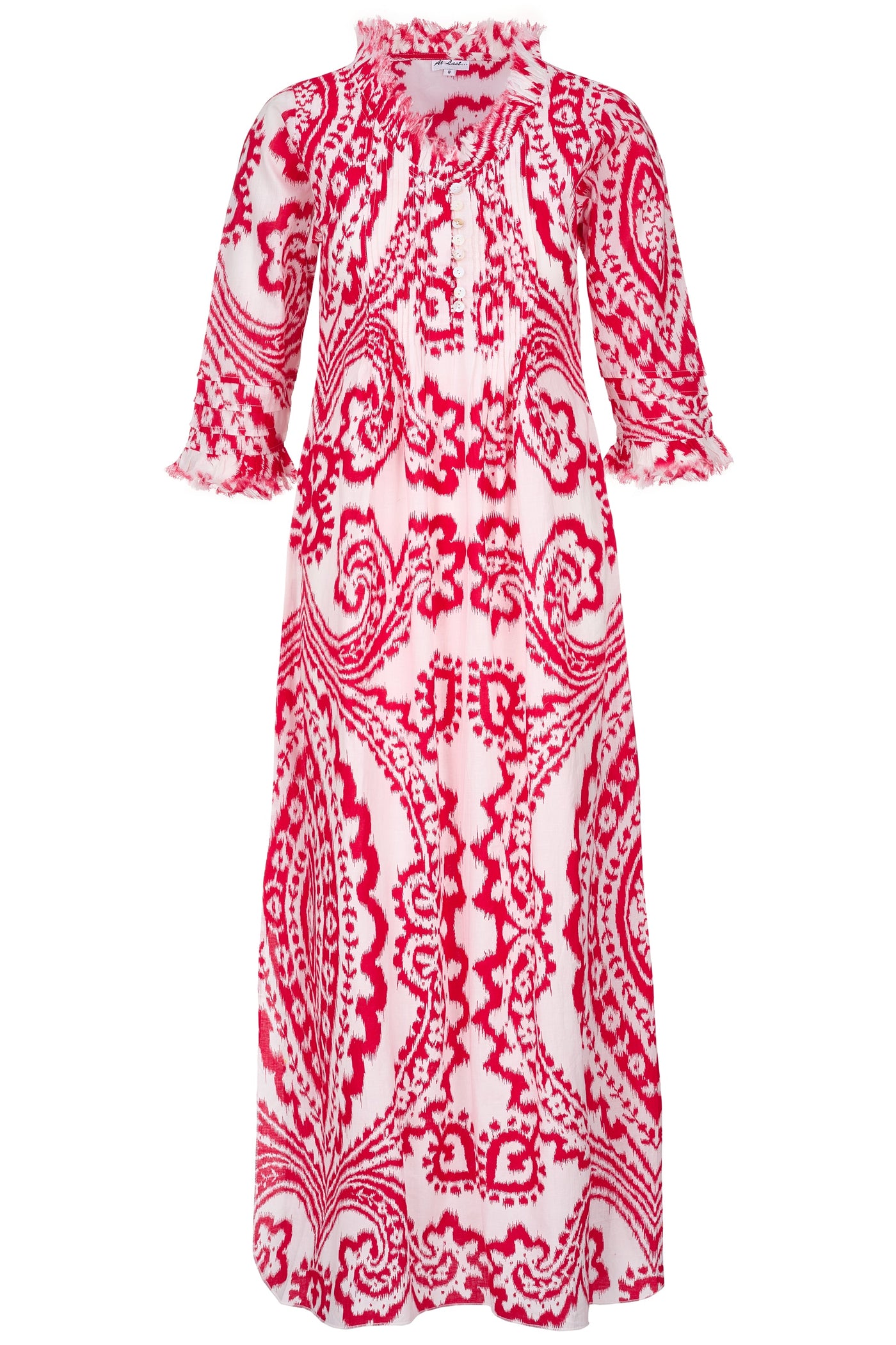 Cotton Annabel Maxi Dress in Red & White Ikat