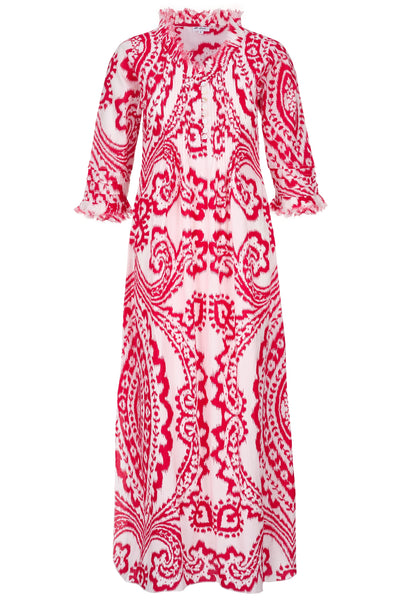 Cotton Annabel Maxi Dress in Red & White Ikat