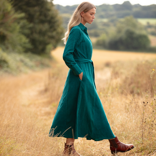 Marigold Corduroy Dress In Teal