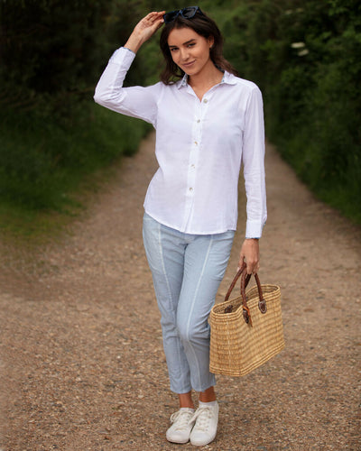 White Cotton Shirt with Liberty Print Trim