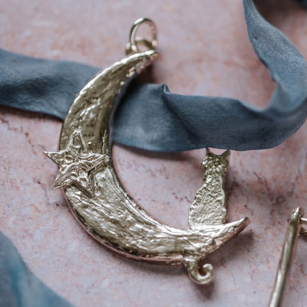 Crescent Moon & Cat Pendant
