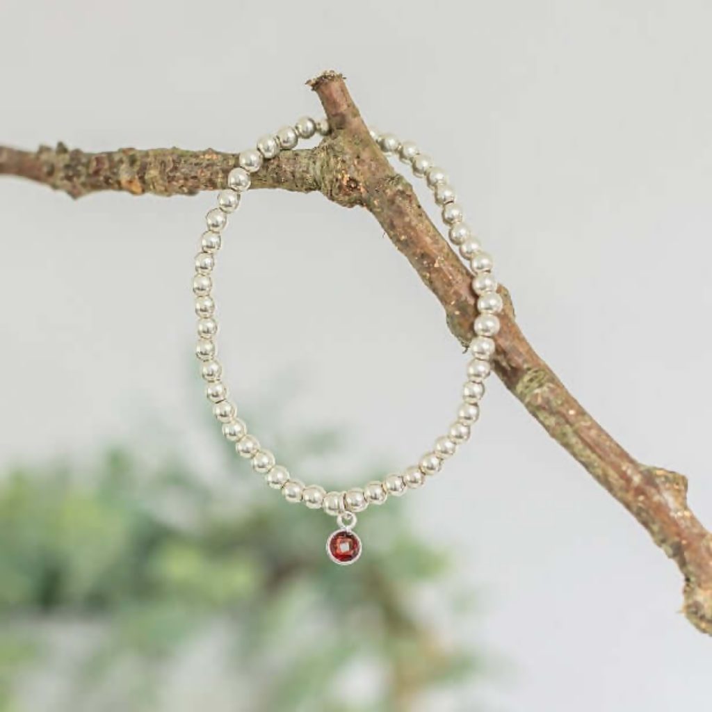 Garnet Sterling Silver Birthstone Bracelet