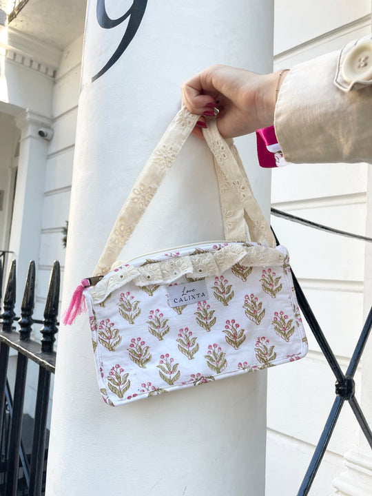 White Block Print Bag