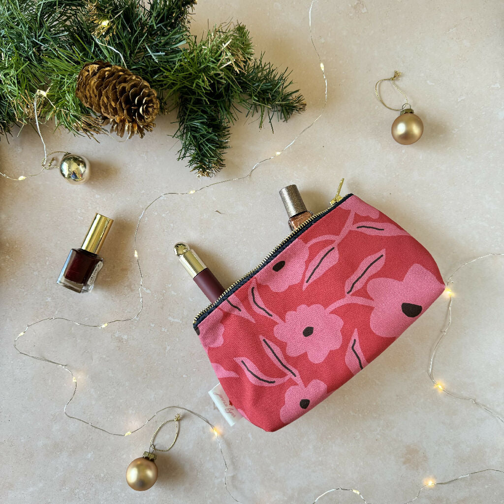 Kyoto Pink Small Makeup bag with Christmas lights Jennie Fynn