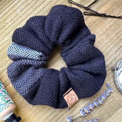 Herringbone Stripes Monochrome British Wool Scrunchie