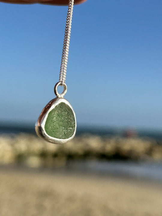 Green Seaglass recycled silver Necklace