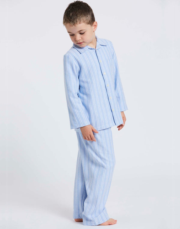 Children's Brushed Cotton Pyjama Set – Westwood Blue Stripe