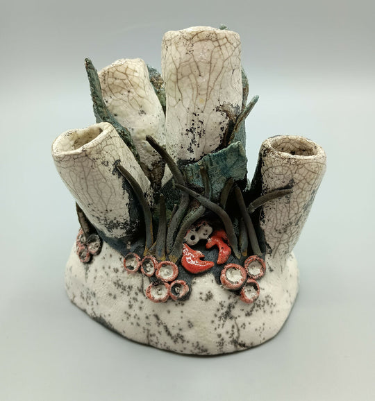 Sea Anemone Sculpture - Handmade Raku Pottery