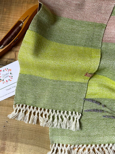 Green and Taupe Striped Lightweight British Wool Regular Scarf