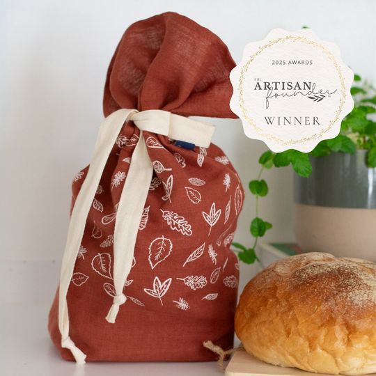 Leaf Bread Bag Hand Printed In Pure Linen
