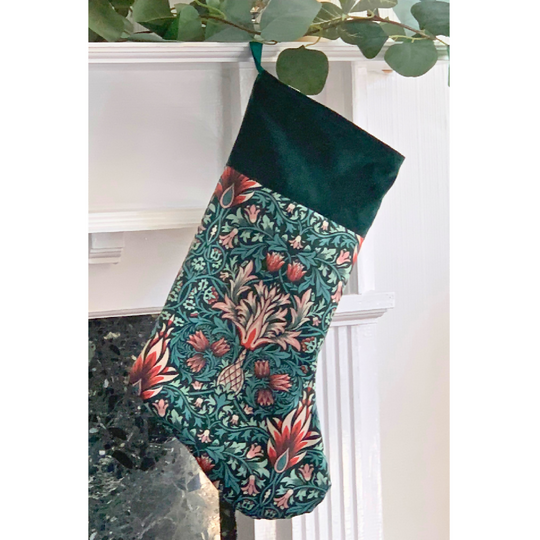 Christmas Stocking Full Velvet – William Morris Snakeshead, Green