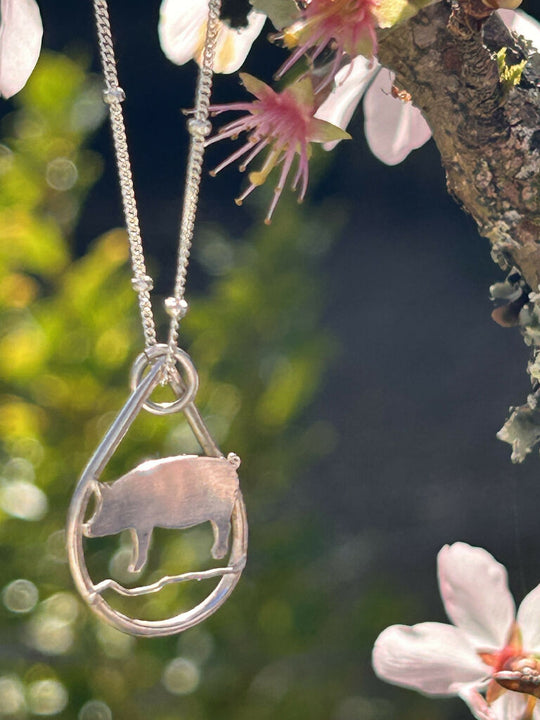 Pig silver hand made Necklace