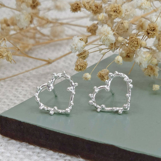 Silver Bubble Heart Earrings